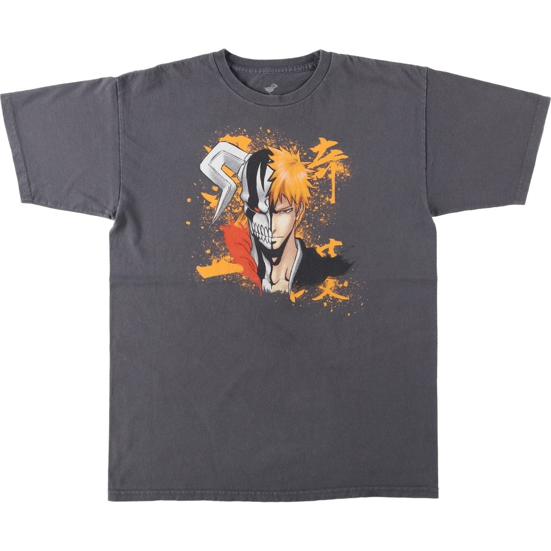 BLEACH Ichigo Kurosaki Anime Character Print T-Shirt Men's M Size cotton black type Vintage Second Hand