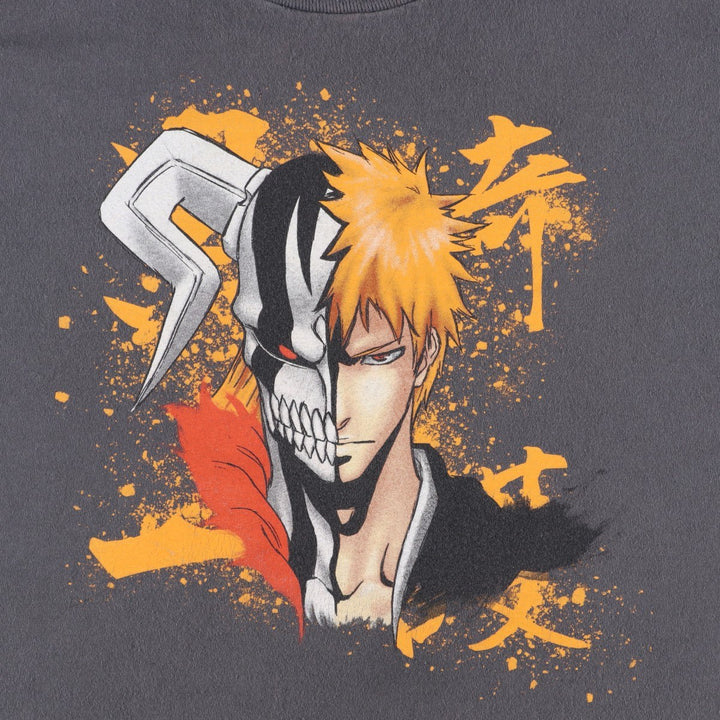 BLEACH Ichigo Kurosaki Anime Character Print T-Shirt Men's M Size cotton black type Vintage Second Hand