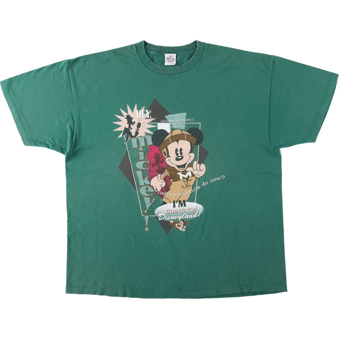 90'S The Disney Store MICKEY MOUSE Character Print T-Shirt, Men's XL (approx.), Vintage cotton green type Vintage Second Hand