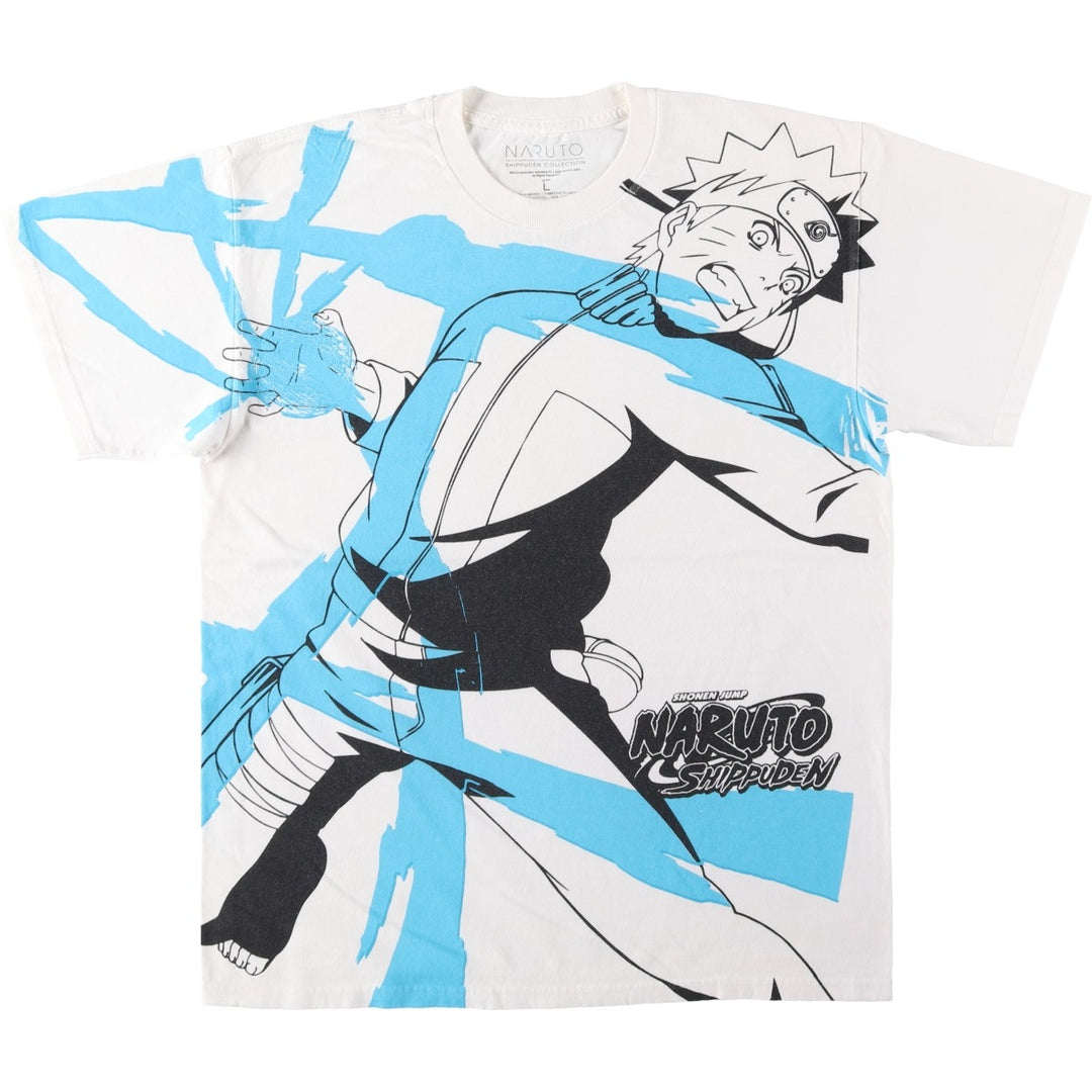 NARUTO SHIPPUDEN Naruto Uzumaki Large Print Anime Character T-Shirt Men's Size L (approx.) cotton white type Vintage Second Hand