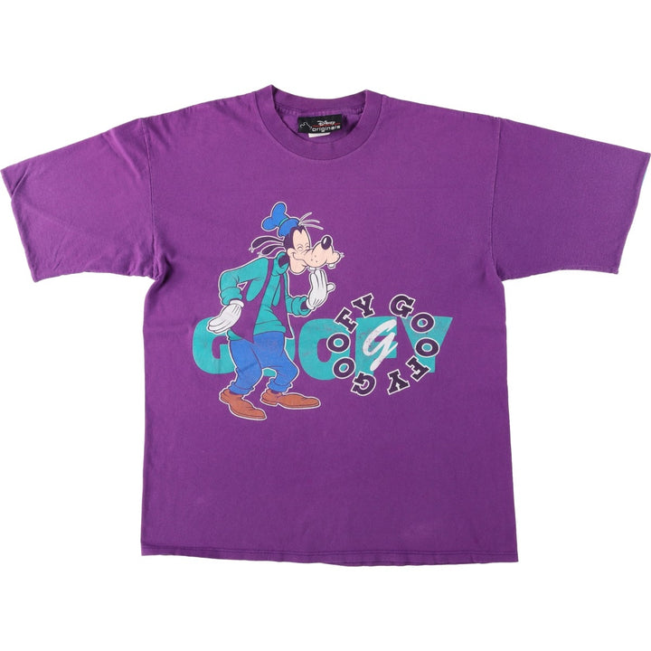 90'S Disney Originals Goofy character print T-shirt, Made in USA, Men's size L equivalent, Vintage cotton purple type Vintage Second Hand