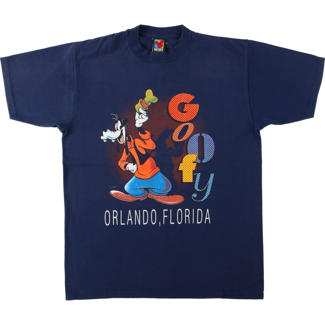 90'S MICKEY UNLIMITED GOOFY character print T-shirt, Made in USA, Men's size L equivalent, Vintage cotton navy blue type Vintage Second Hand