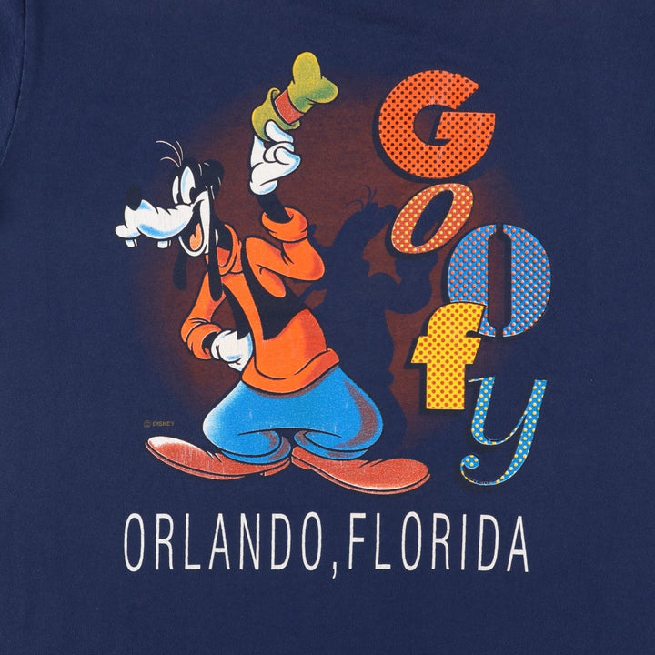 90'S MICKEY UNLIMITED GOOFY character print T-shirt, Made in USA, Men's size L equivalent, Vintage cotton navy blue type Vintage Second Hand