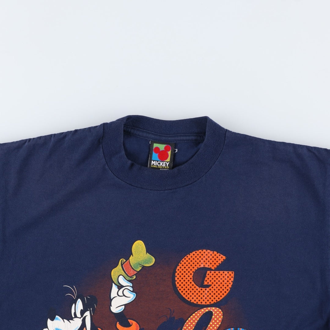 90'S MICKEY UNLIMITED GOOFY character print T-shirt, Made in USA, Men's size L equivalent, Vintage cotton navy blue type Vintage Second Hand