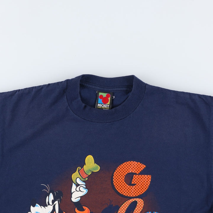 90'S MICKEY UNLIMITED GOOFY character print T-shirt, Made in USA, Men's size L equivalent, Vintage cotton navy blue type Vintage Second Hand
