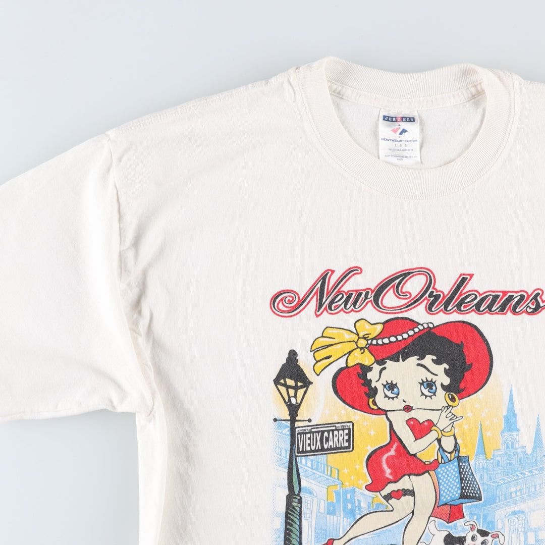 JERZEES BETTY BOOP Character Print T-Shirt (Men's Size L) cotton white type Vintage Second Hand