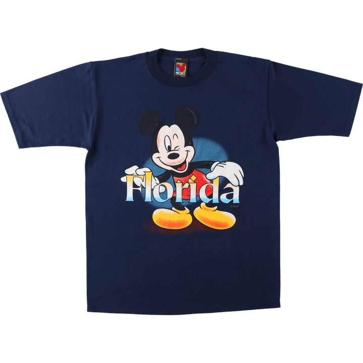90'S Mickey Unlimited MICKEY MOUSE Character Print T-Shirt, Made in USA, Men's Size M (Equivalent), Vintage cotton navy blue type Vintage Second Hand