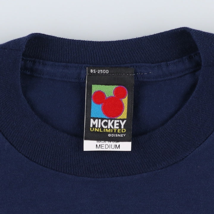 90'S Mickey Unlimited MICKEY MOUSE Character Print T-Shirt, Made in USA, Men's Size M (Equivalent), Vintage cotton navy blue type Vintage Second Hand