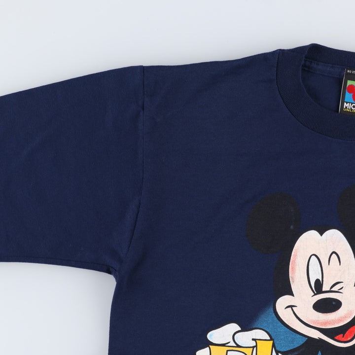 90'S Mickey Unlimited MICKEY MOUSE Character Print T-Shirt, Made in USA, Men's Size M (Equivalent), Vintage cotton navy blue type Vintage Second Hand