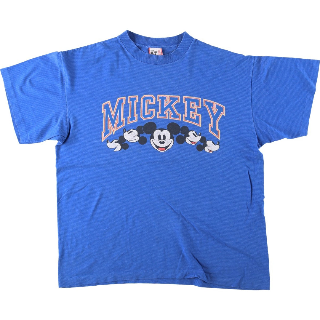 90'S Disney DESIGNS Mickey Mouse Border Pattern Character Print T-Shirt, Made in USA, Men's XL equivalent, Vintage cotton blue type Vintage Second Hand