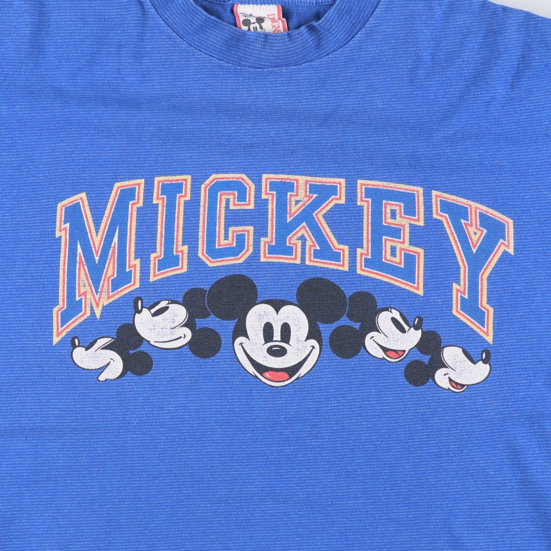90'S Disney DESIGNS Mickey Mouse Border Pattern Character Print T-Shirt, Made in USA, Men's XL equivalent, Vintage cotton blue type Vintage Second Hand