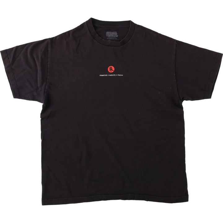 2000'S Primitive Naruto Shippuden Uchiha Itachi Anime Character Print T-Shirt (Men's Size L) cotton black type Vintage Second Hand