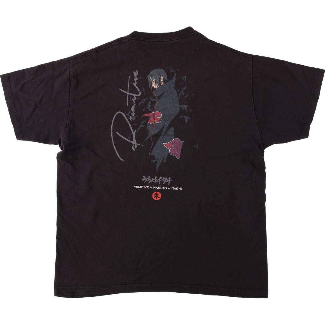2000'S Primitive Naruto Shippuden Uchiha Itachi Anime Character Print T-Shirt (Men's Size L) cotton black type Vintage Second Hand