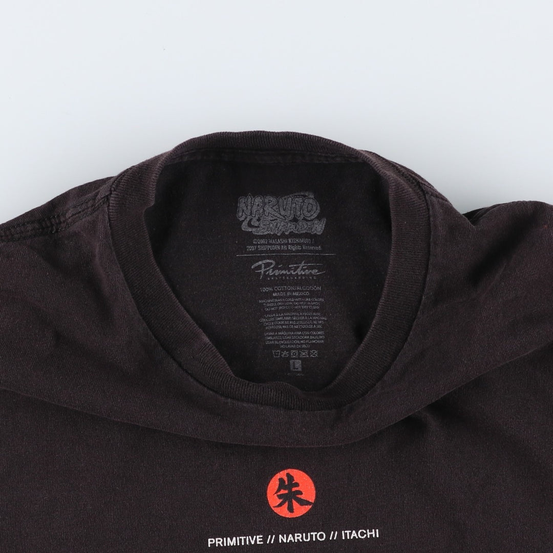 2000'S Primitive Naruto Shippuden Uchiha Itachi Anime Character Print T-Shirt (Men's Size L) cotton black type Vintage Second Hand