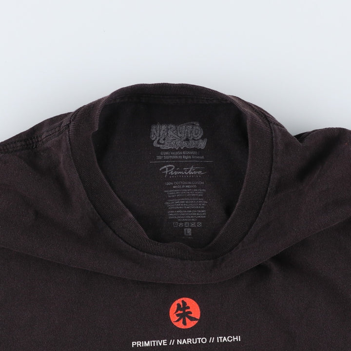 2000'S Primitive Naruto Shippuden Uchiha Itachi Anime Character Print T-Shirt (Men's Size L) cotton black type Vintage Second Hand