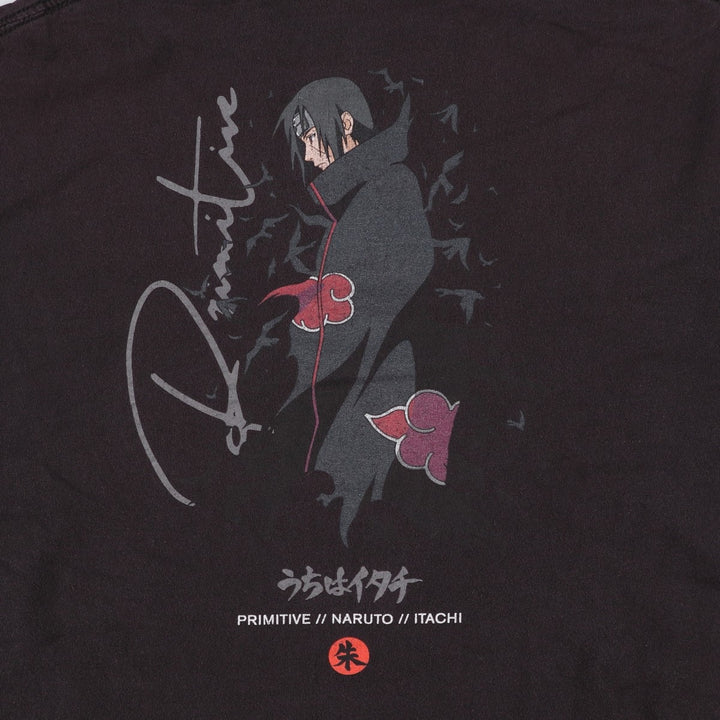 2000'S Primitive Naruto Shippuden Uchiha Itachi Anime Character Print T-Shirt (Men's Size L) cotton black type Vintage Second Hand