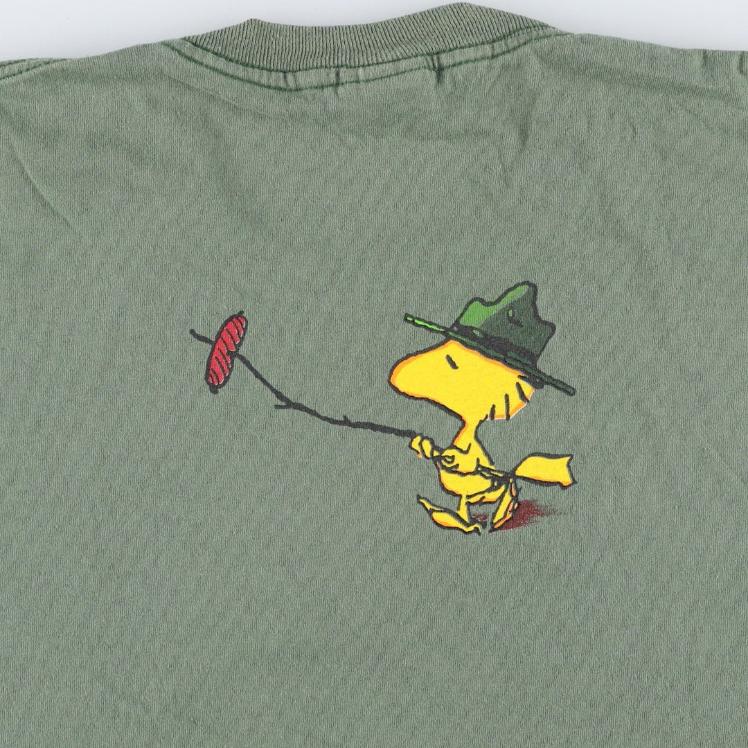 90'S CHANGES SNOOPY Woodstock Character Print T-Shirt, Made in USA, Men's XL (approx.) Vintage cotton Khaki type Vintage Second Hand