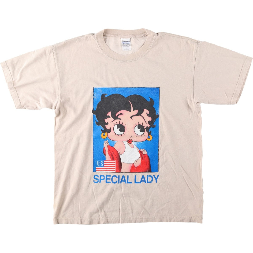 Gildan Betty Boop character print T-shirt, men's size L (approx.) cotton Beige type Vintage Second Hand