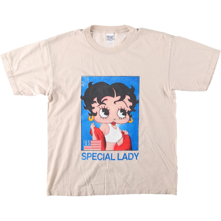 Gildan Betty Boop character print T-shirt, men's size L (approx.) cotton Beige type Vintage Second Hand
