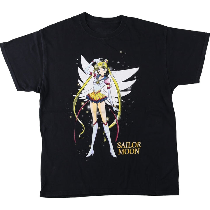 Sailor Moon anime character print T-shirt, men's size L (approx.) cotton black type Vintage Second Hand