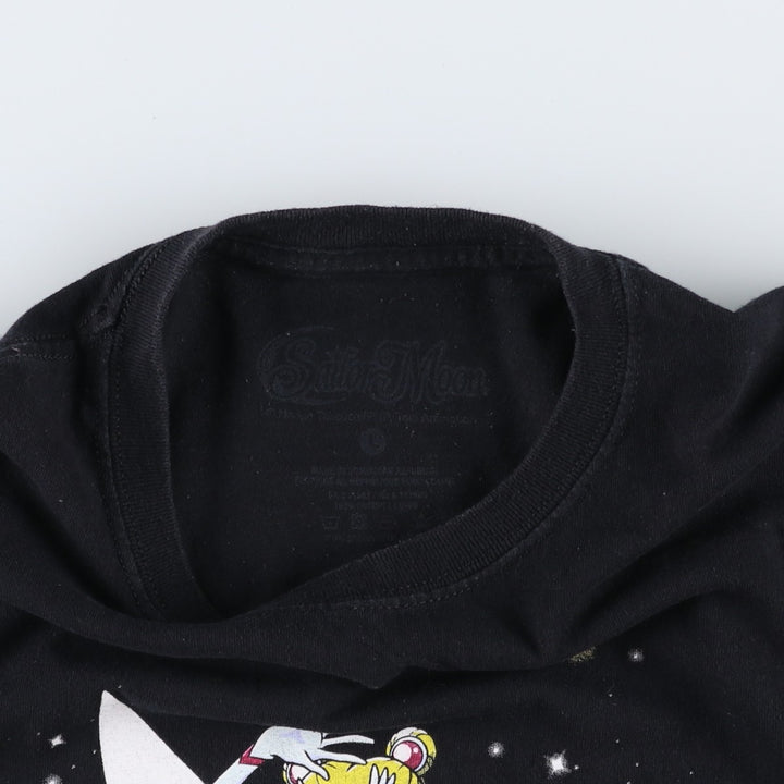 Sailor Moon anime character print T-shirt, men's size L (approx.) cotton black type Vintage Second Hand