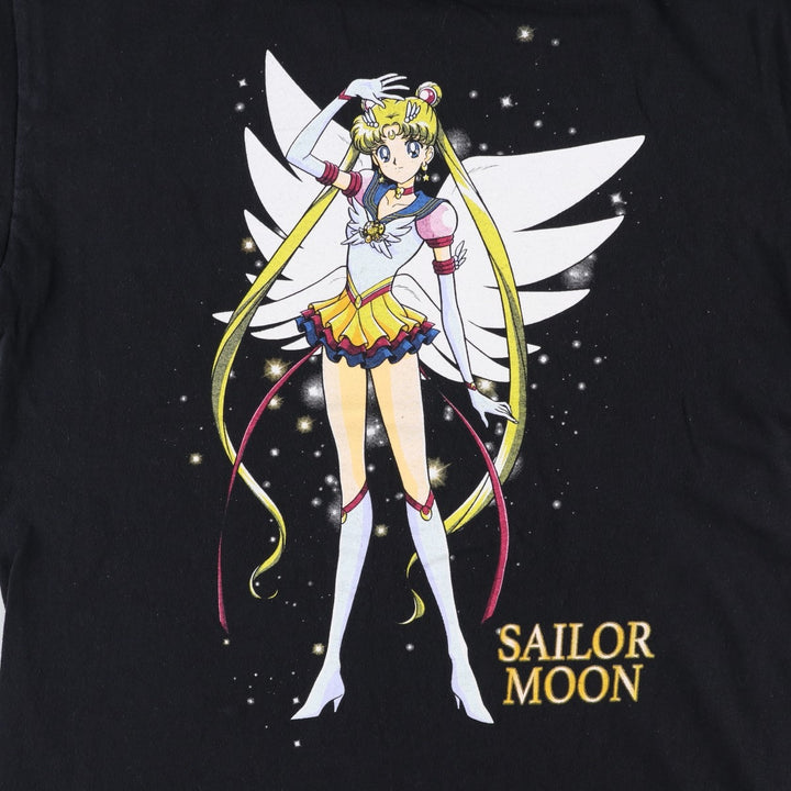 Sailor Moon anime character print T-shirt, men's size L (approx.) cotton black type Vintage Second Hand