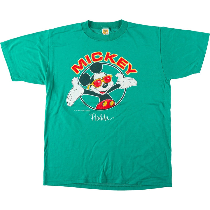 80'S Velva Sheen MICKEY MOUSE character print T-shirt, Made in USA, Men's size L equivalent, Vintage cotton green type Vintage Second Hand