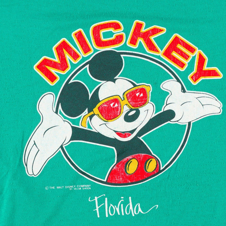 80'S Velva Sheen MICKEY MOUSE character print T-shirt, Made in USA, Men's size L equivalent, Vintage cotton green type Vintage Second Hand