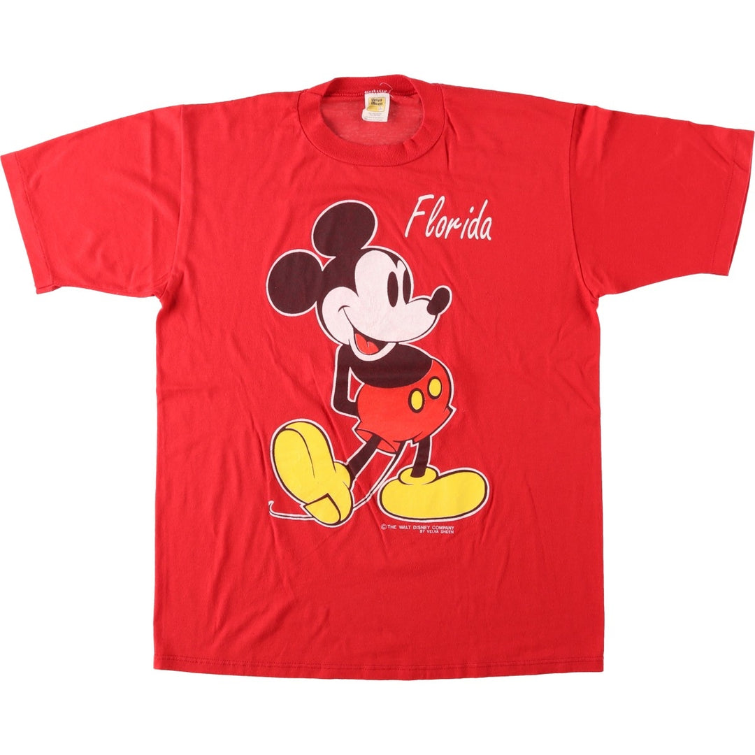 70s-80'S Velva Sheen MICKEY MOUSE character print T-shirt, Made in USA, Men's size L equivalent, Vintage cotton red type Vintage Second Hand