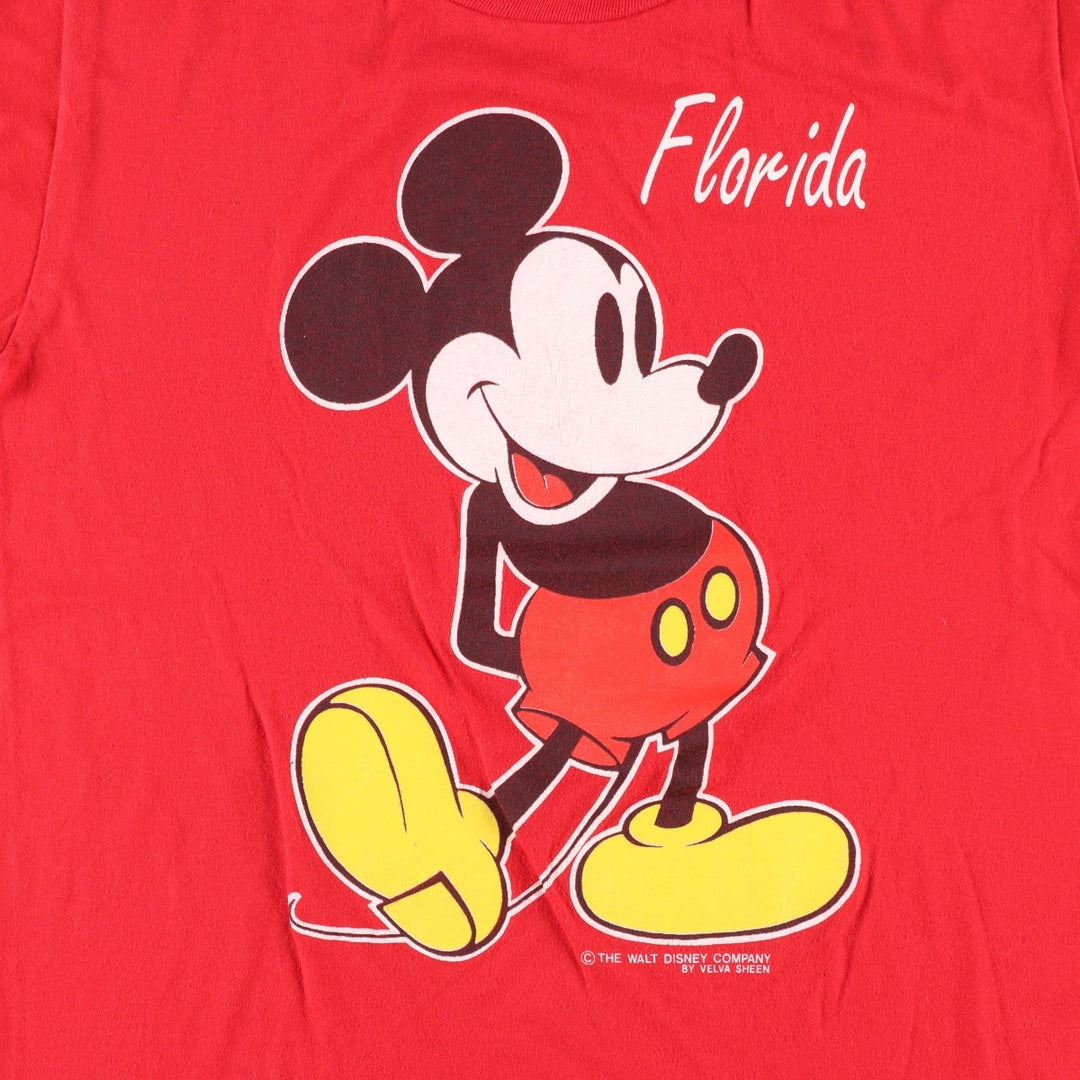 70s-80'S Velva Sheen MICKEY MOUSE character print T-shirt, Made in USA, Men's size L equivalent, Vintage cotton red type Vintage Second Hand