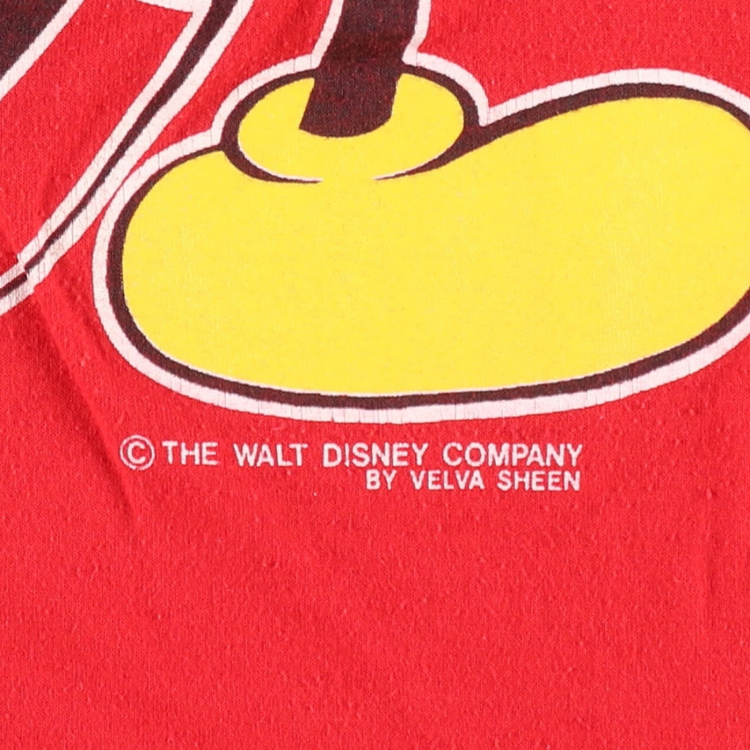 70s-80'S Velva Sheen MICKEY MOUSE character print T-shirt, Made in USA, Men's size L equivalent, Vintage cotton red type Vintage Second Hand