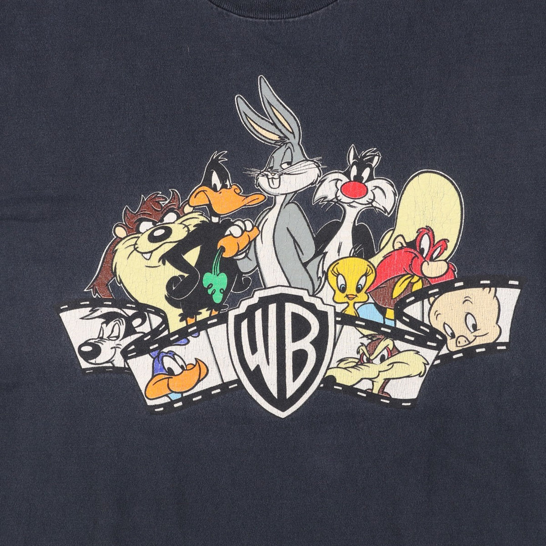 90'S ACME LOONEY TUNES Character Print T-Shirt, Made in USA, Men's Size L (Equivalent), Vintage cotton black type Vintage Second Hand