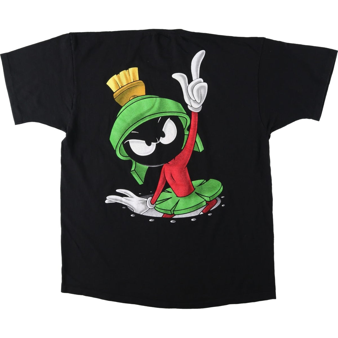 Warner Bros Studio Store Looney Tunes Marvin the Martian Character Print T-Shirt, Made in USA, Men's XL (approx.) cotton black type Vintage Second Hand