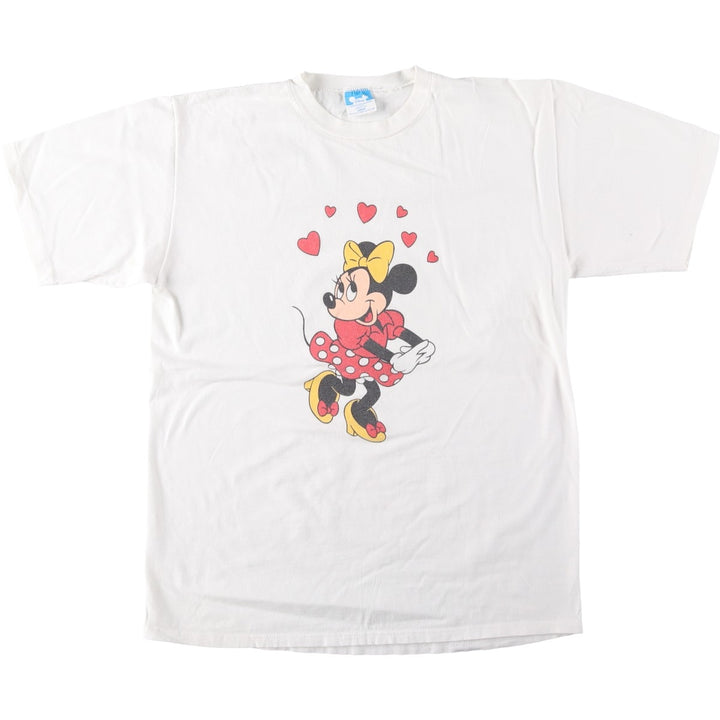 1980'S Disney MINNIE MOUSE character print T-shirt, Made in USA, Men's size L equivalent, Vintage cotton white type Vintage Second Hand