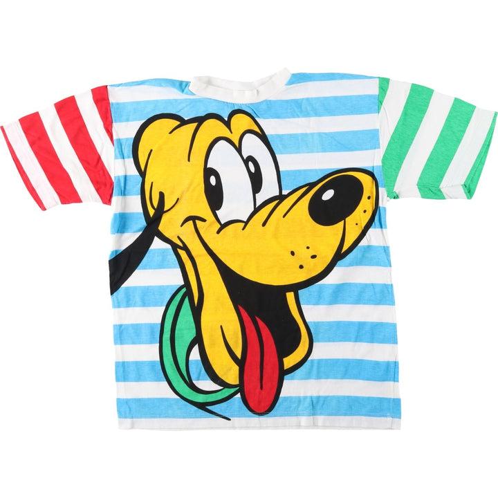 MICKEY AND CO. PLUTO Border Pattern Character Print T-Shirt (Men's Size M) cotton white type Vintage Second Hand