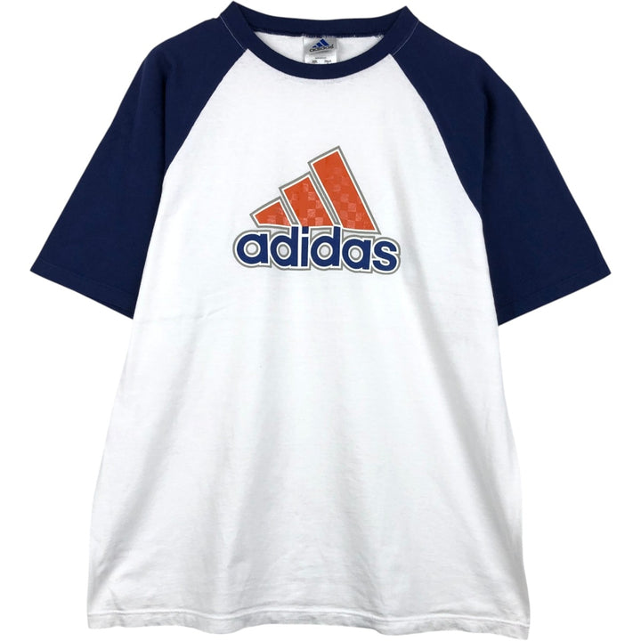 90s-00'S Adidas two-tone logo print T-shirt, made in USA, men's size L equivalent. cotton white type Vintage Second Hand