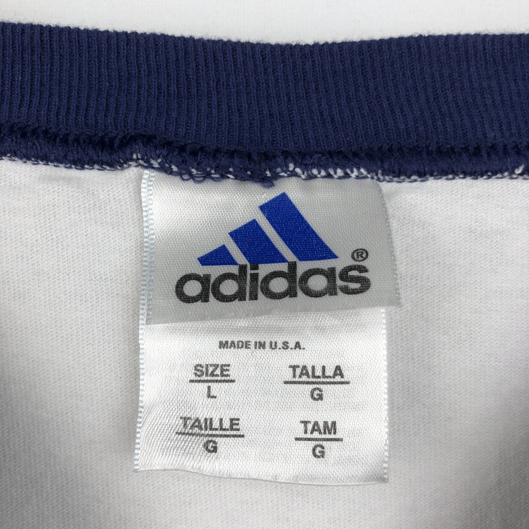 90s-00'S Adidas two-tone logo print T-shirt, made in USA, men's size L equivalent. cotton white type Vintage Second Hand