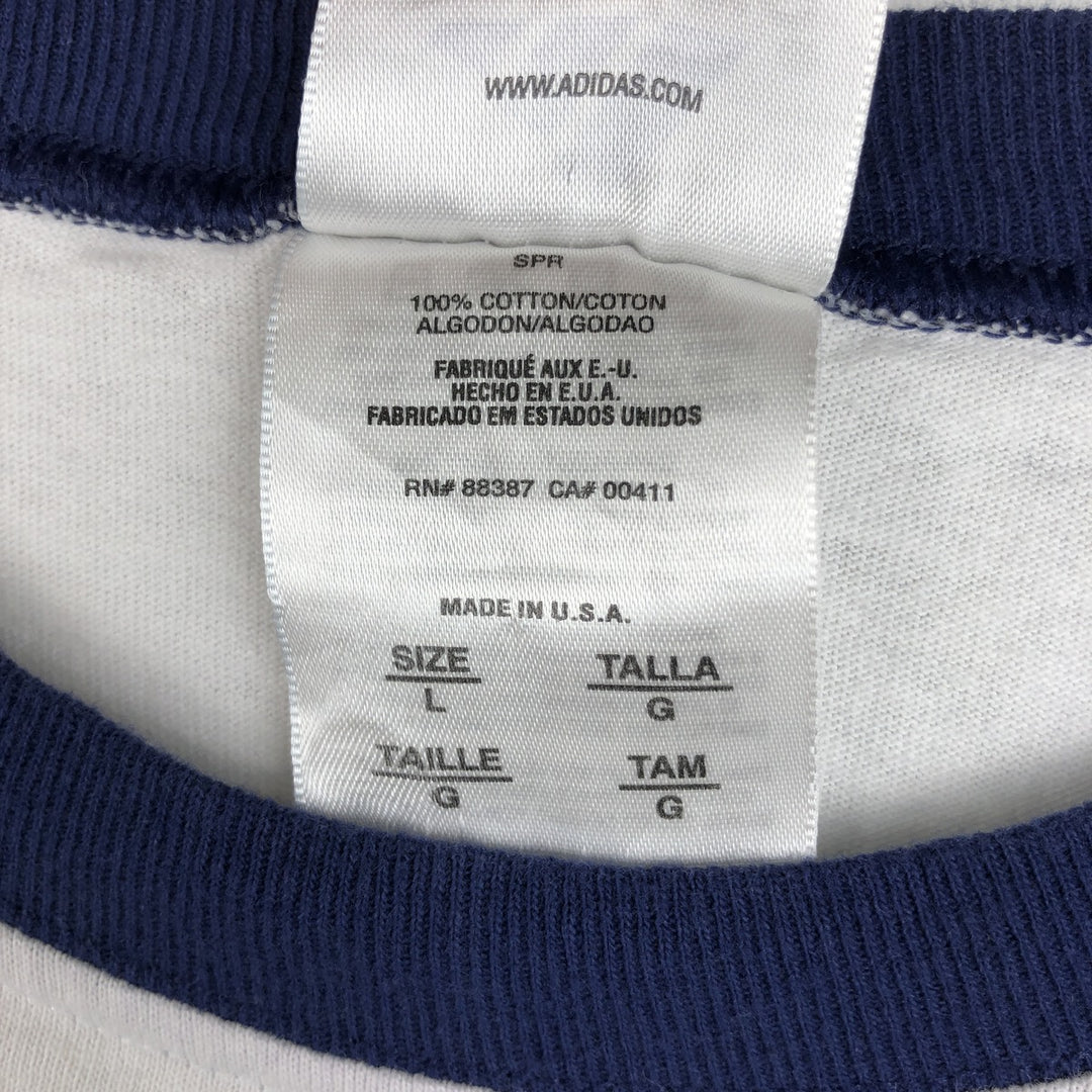 90s-00'S Adidas two-tone logo print T-shirt, made in USA, men's size L equivalent. cotton white type Vintage Second Hand