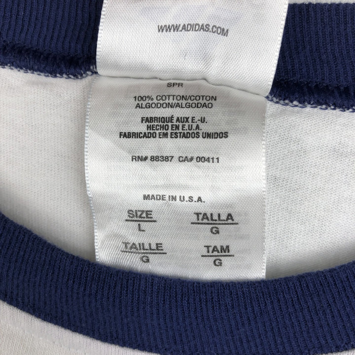 90s-00'S Adidas two-tone logo print T-shirt, made in USA, men's size L equivalent. cotton white type Vintage Second Hand