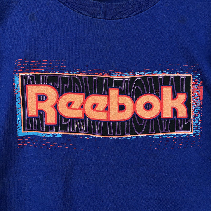 90'S Reebok Logo Print T-Shirt Made in USA Men's M Size Vintage cotton blue type Vintage Second Hand