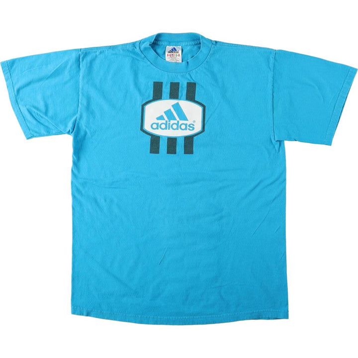 Adidas logo t-shirt, made in USA, men's size M equivalent. cotton turquoise blue Vintage Second Hand