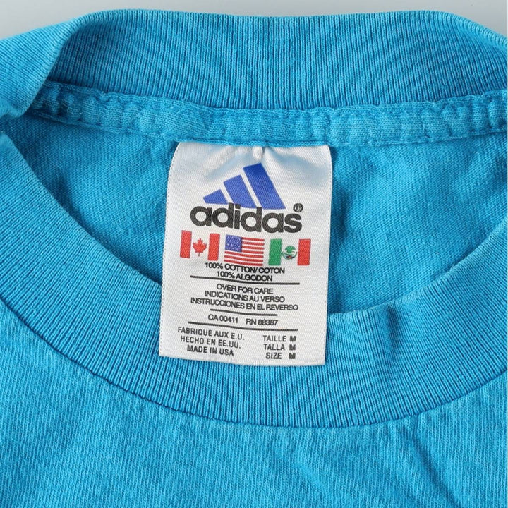 Adidas logo t-shirt, made in USA, men's size M equivalent. cotton turquoise blue Vintage Second Hand