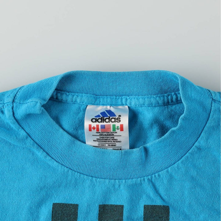 Adidas logo t-shirt, made in USA, men's size M equivalent. cotton turquoise blue Vintage Second Hand