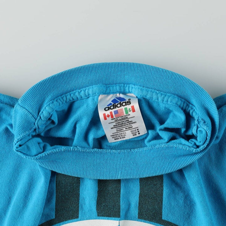 Adidas logo t-shirt, made in USA, men's size M equivalent. cotton turquoise blue Vintage Second Hand