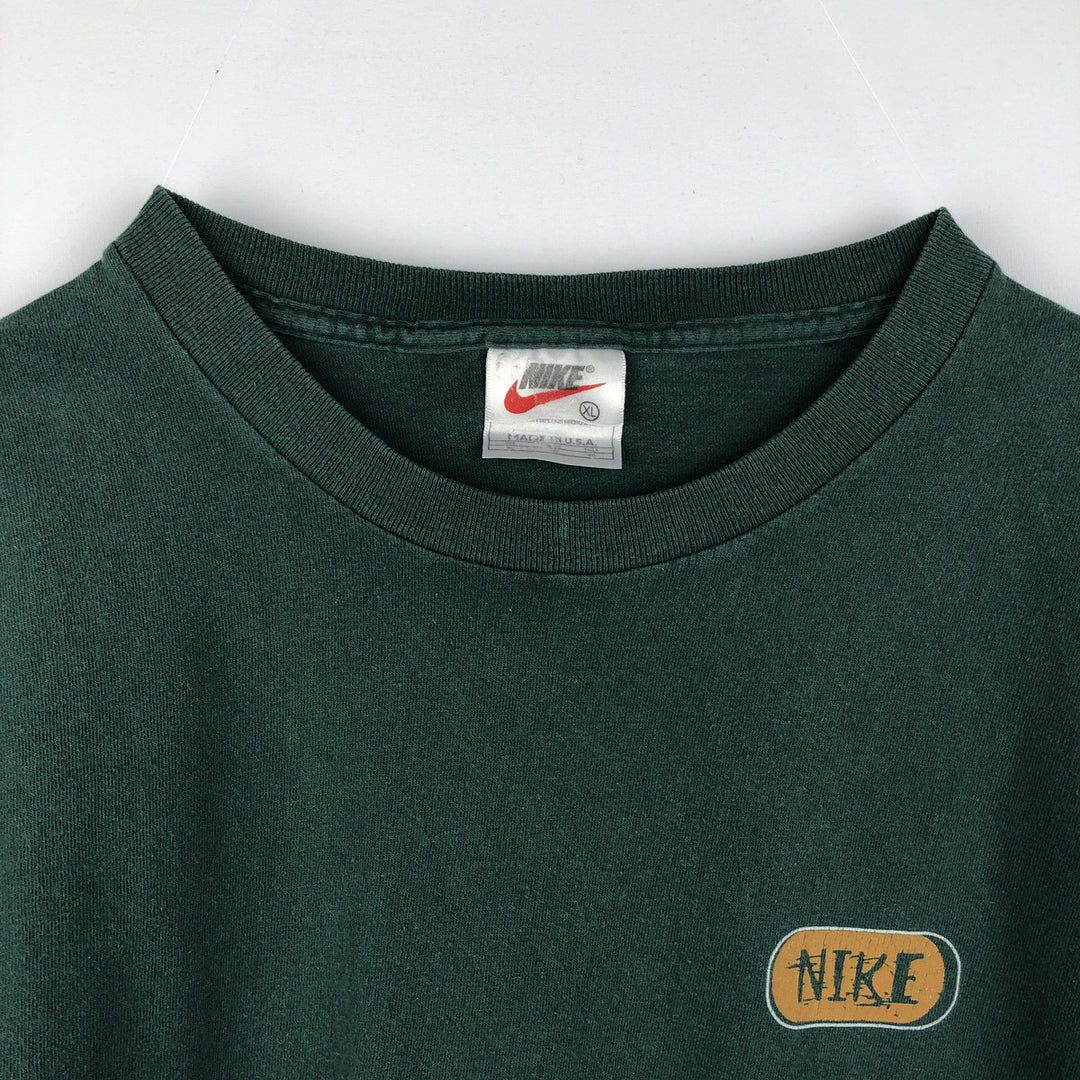 90'S Nike Logo Print T-Shirt Made in USA Men's XL Vintage cotton green type Vintage Second Hand