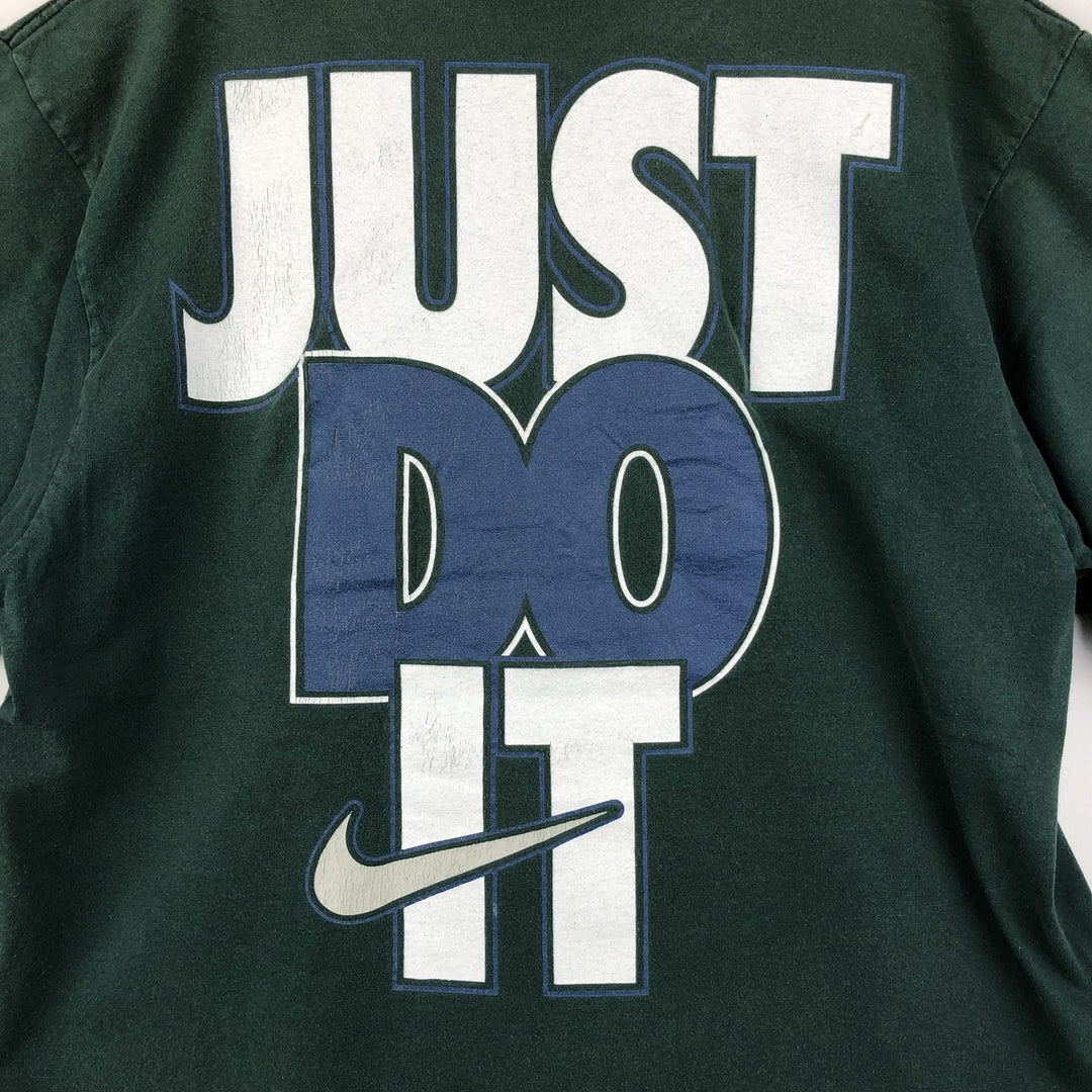 90'S Nike JUST DO IT Logo Print T-Shirt, Made in USA, Men's Size M (approx.), Vintage cotton green type Vintage Second Hand