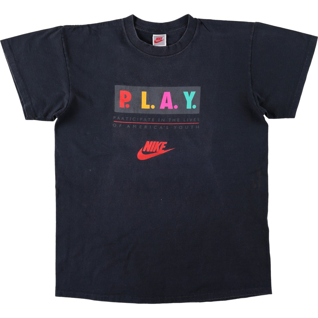 90'S Nike Silver Tag Printed T-Shirt Made in USA Men's L Size Vintage cotton black type Vintage Second Hand