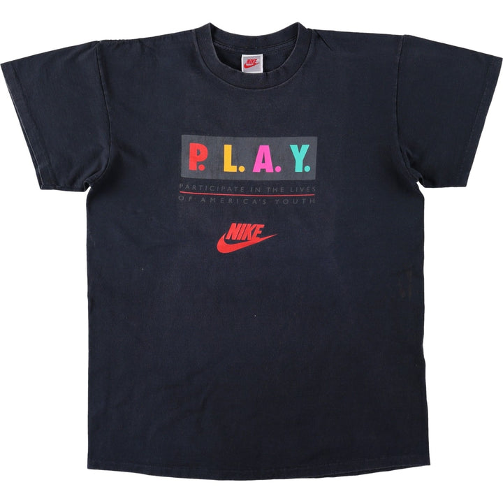 90'S Nike Silver Tag Printed T-Shirt Made in USA Men's L Size Vintage cotton black type Vintage Second Hand