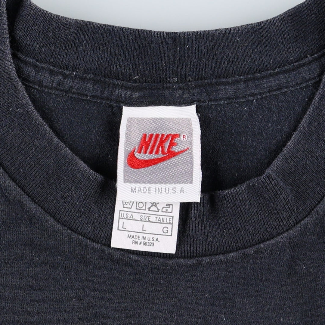 90'S Nike Silver Tag Printed T-Shirt Made in USA Men's L Size Vintage cotton black type Vintage Second Hand