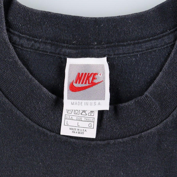90'S Nike Silver Tag Printed T-Shirt Made in USA Men's L Size Vintage cotton black type Vintage Second Hand